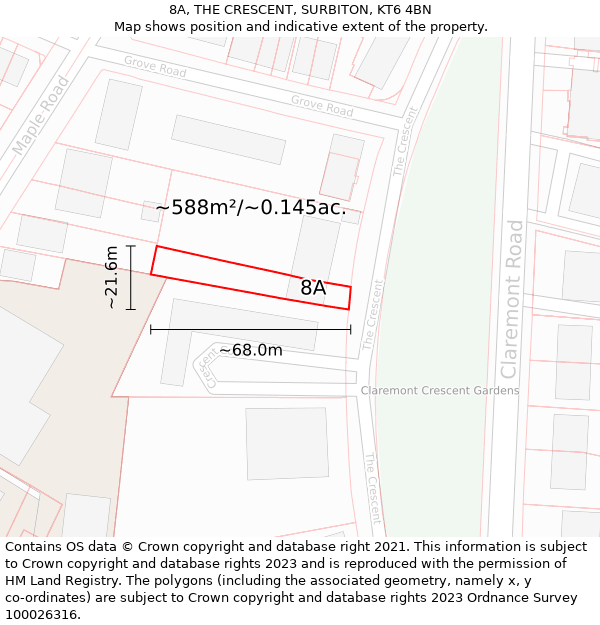 8A, THE CRESCENT, SURBITON, KT6 4BN: Plot and title map