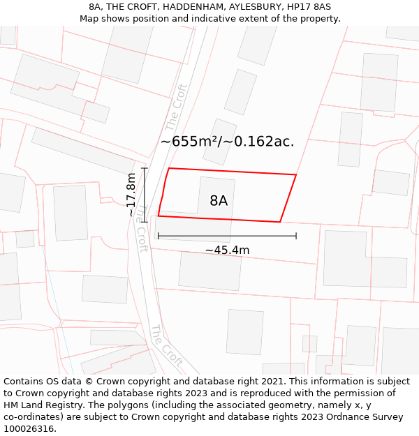 8A, THE CROFT, HADDENHAM, AYLESBURY, HP17 8AS: Plot and title map