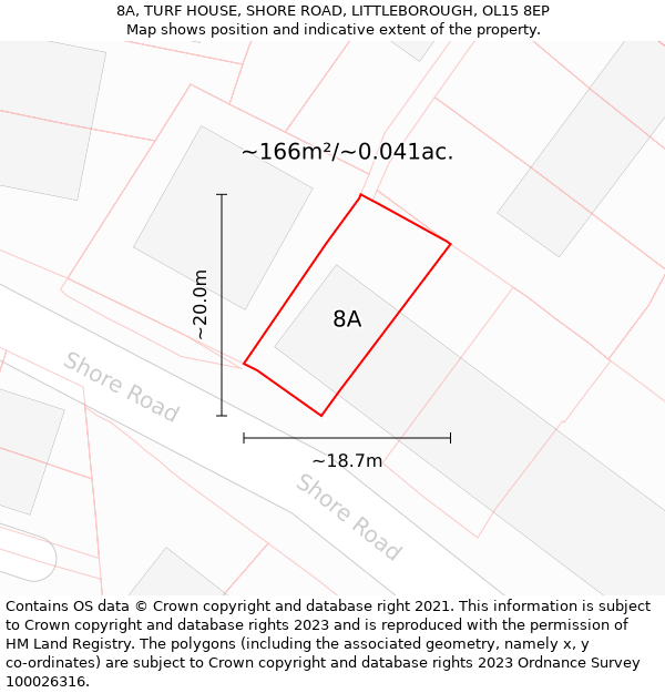 8A, TURF HOUSE, SHORE ROAD, LITTLEBOROUGH, OL15 8EP: Plot and title map