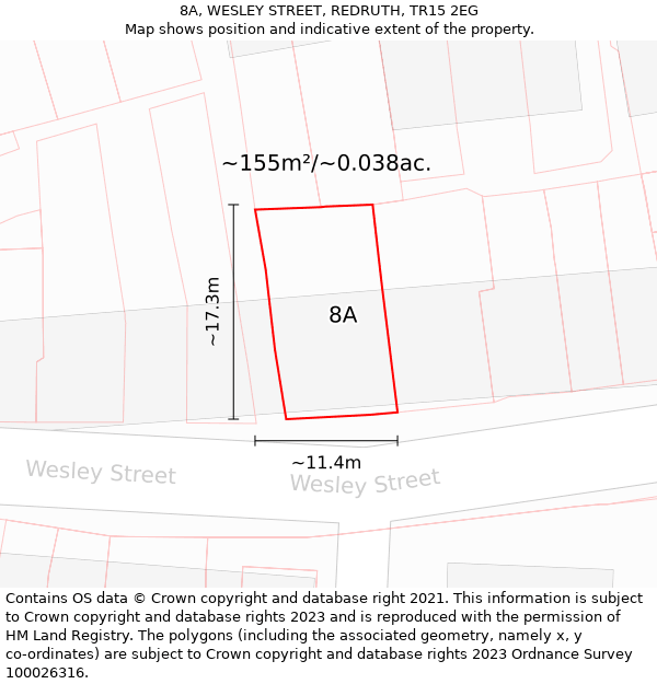 8A, WESLEY STREET, REDRUTH, TR15 2EG: Plot and title map