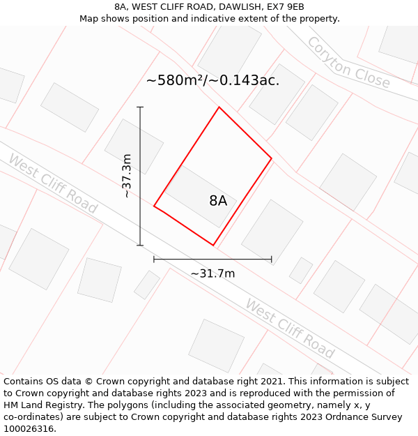 8A, WEST CLIFF ROAD, DAWLISH, EX7 9EB: Plot and title map