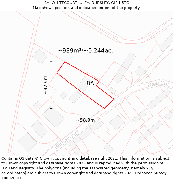 8A, WHITECOURT, ULEY, DURSLEY, GL11 5TG: Plot and title map