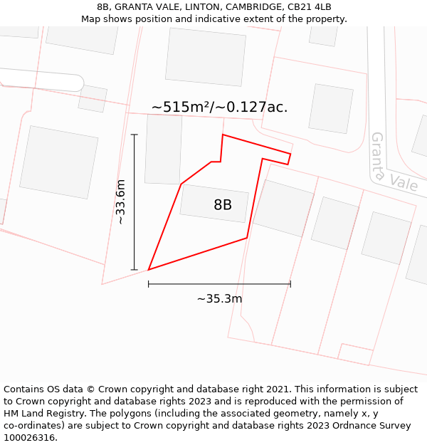 8B, GRANTA VALE, LINTON, CAMBRIDGE, CB21 4LB: Plot and title map