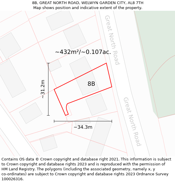8B, GREAT NORTH ROAD, WELWYN GARDEN CITY, AL8 7TH: Plot and title map