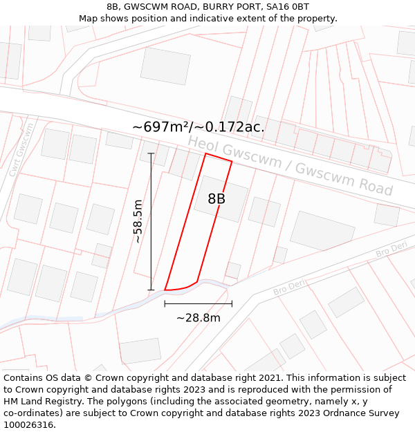 8B, GWSCWM ROAD, BURRY PORT, SA16 0BT: Plot and title map