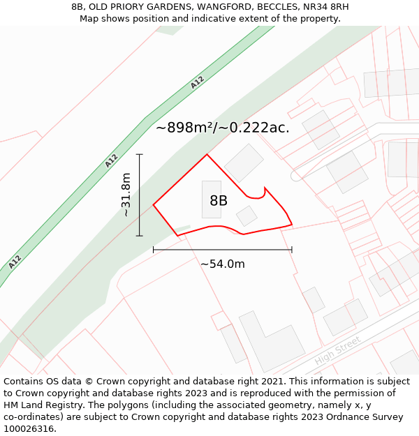 8B, OLD PRIORY GARDENS, WANGFORD, BECCLES, NR34 8RH: Plot and title map