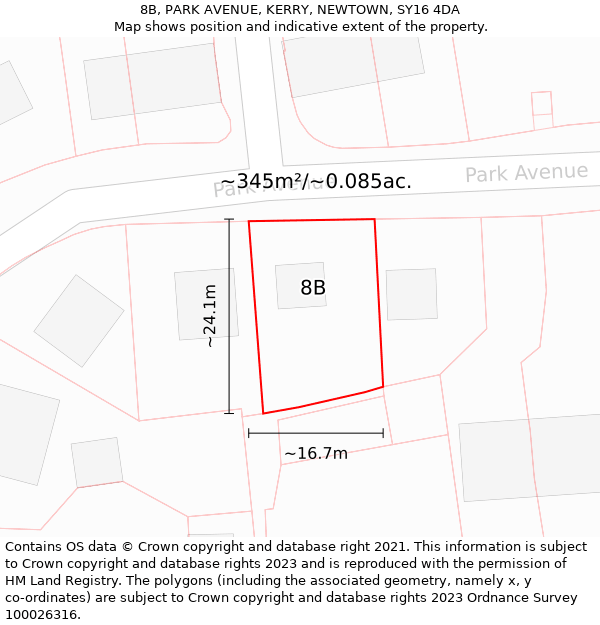 8B, PARK AVENUE, KERRY, NEWTOWN, SY16 4DA: Plot and title map