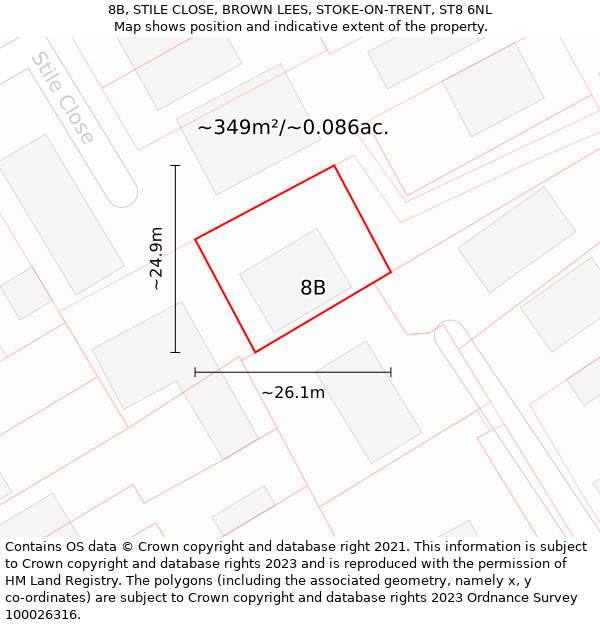 8B, STILE CLOSE, BROWN LEES, STOKE-ON-TRENT, ST8 6NL: Plot and title map
