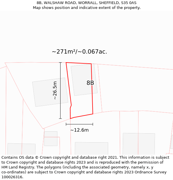 8B, WALSHAW ROAD, WORRALL, SHEFFIELD, S35 0AS: Plot and title map