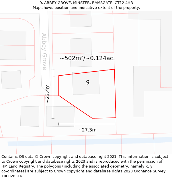 9, ABBEY GROVE, MINSTER, RAMSGATE, CT12 4HB: Plot and title map