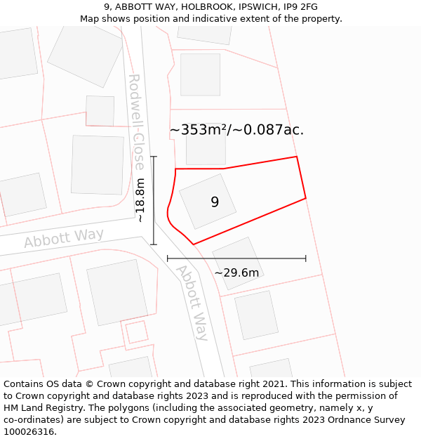 9, ABBOTT WAY, HOLBROOK, IPSWICH, IP9 2FG: Plot and title map