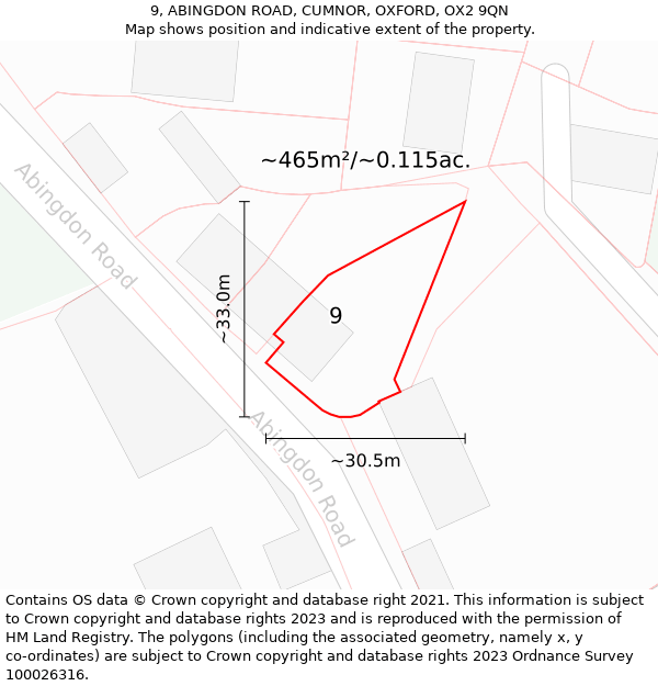 9, ABINGDON ROAD, CUMNOR, OXFORD, OX2 9QN: Plot and title map