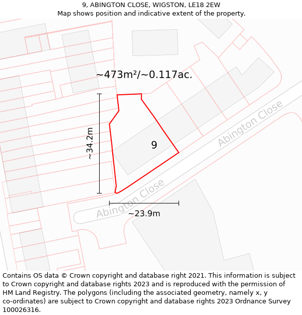 9, ABINGTON CLOSE, WIGSTON, LE18 2EW: Plot and title map