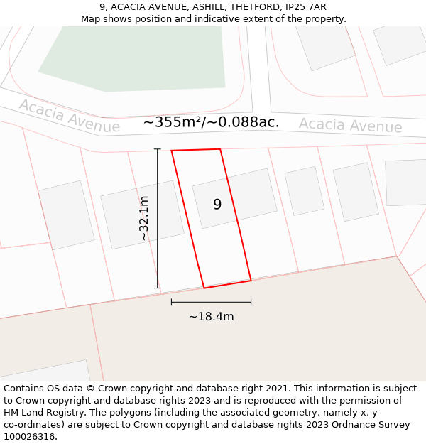 9, ACACIA AVENUE, ASHILL, THETFORD, IP25 7AR: Plot and title map