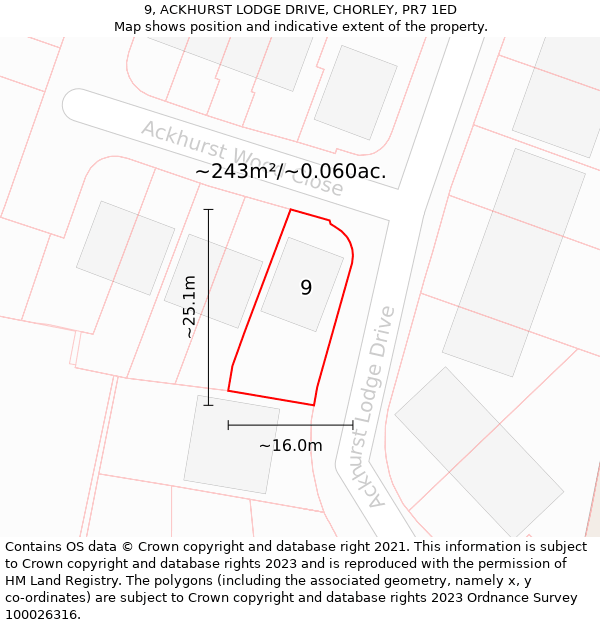 9, ACKHURST LODGE DRIVE, CHORLEY, PR7 1ED: Plot and title map