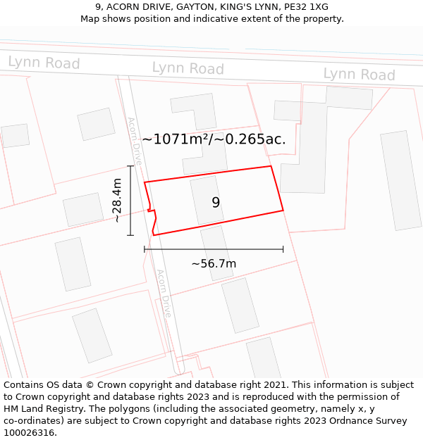 9, ACORN DRIVE, GAYTON, KING'S LYNN, PE32 1XG: Plot and title map