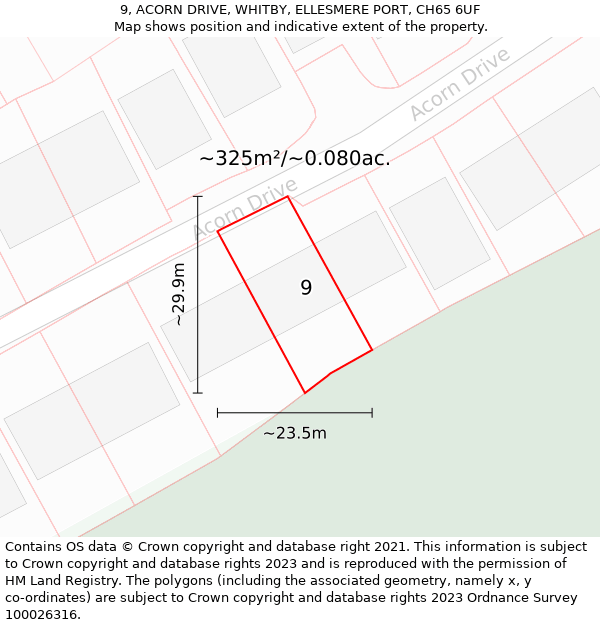 9, ACORN DRIVE, WHITBY, ELLESMERE PORT, CH65 6UF: Plot and title map