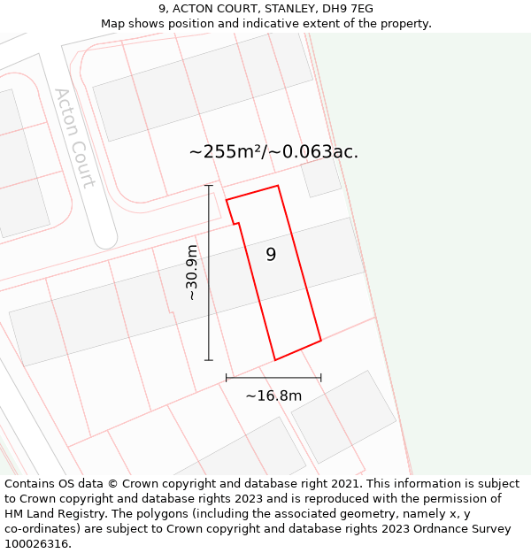 9, ACTON COURT, STANLEY, DH9 7EG: Plot and title map