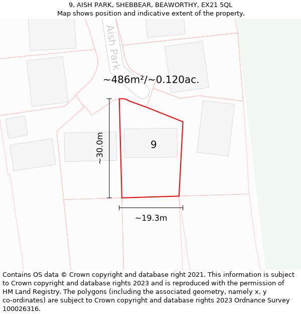 9, AISH PARK, SHEBBEAR, BEAWORTHY, EX21 5QL: Plot and title map