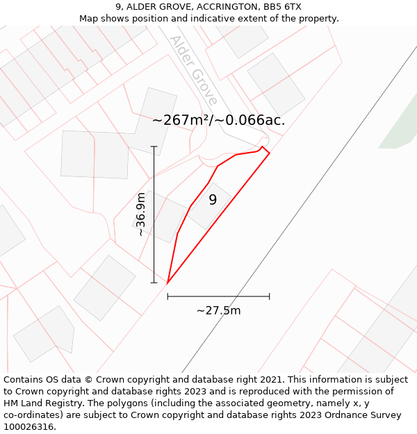 9, ALDER GROVE, ACCRINGTON, BB5 6TX: Plot and title map