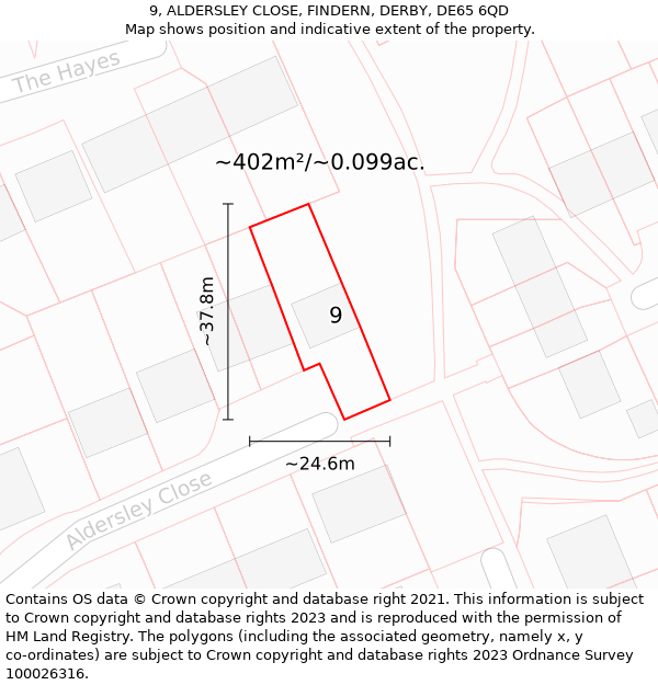 9, ALDERSLEY CLOSE, FINDERN, DERBY, DE65 6QD: Plot and title map