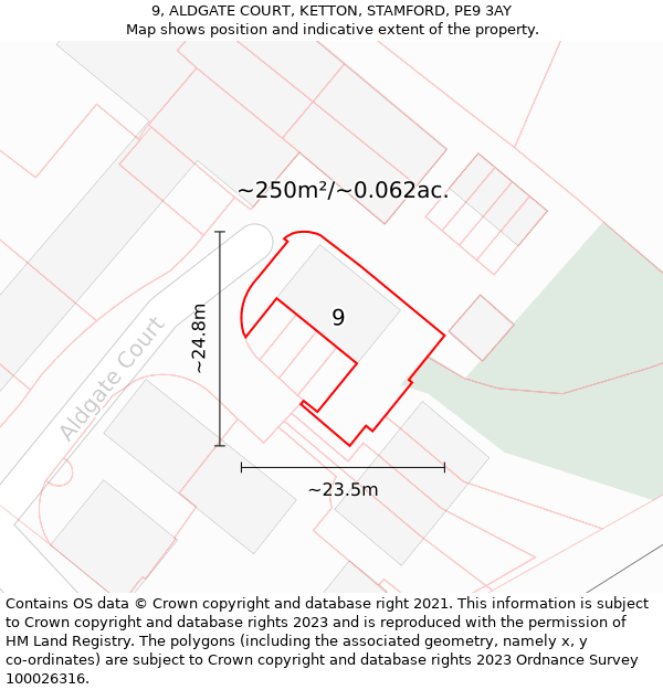 9, ALDGATE COURT, KETTON, STAMFORD, PE9 3AY: Plot and title map