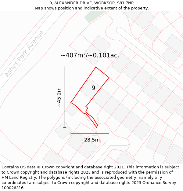 9, ALEXANDER DRIVE, WORKSOP, S81 7NP: Plot and title map