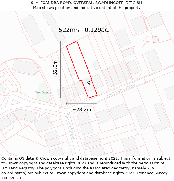 9, ALEXANDRA ROAD, OVERSEAL, SWADLINCOTE, DE12 6LL: Plot and title map