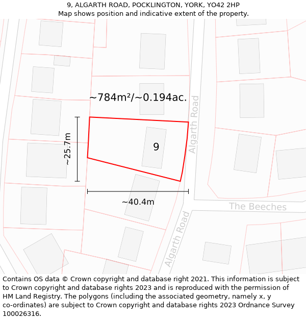 9, ALGARTH ROAD, POCKLINGTON, YORK, YO42 2HP: Plot and title map