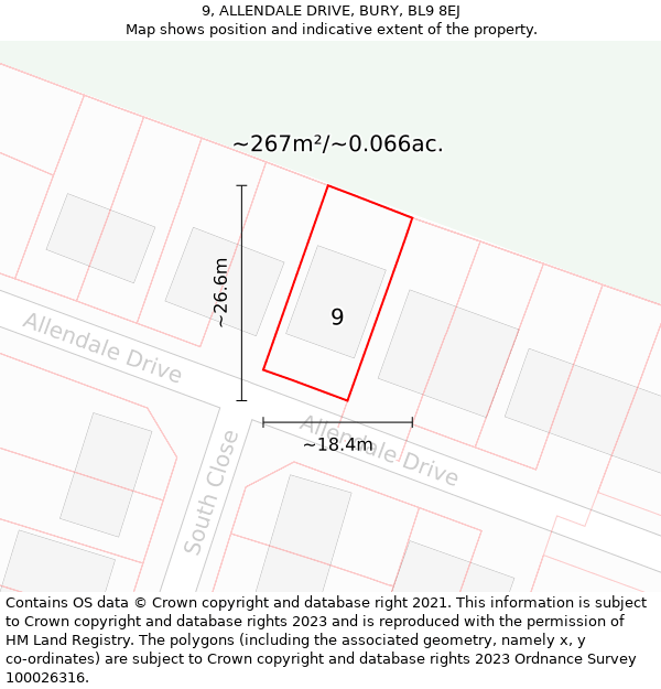 9, ALLENDALE DRIVE, BURY, BL9 8EJ: Plot and title map
