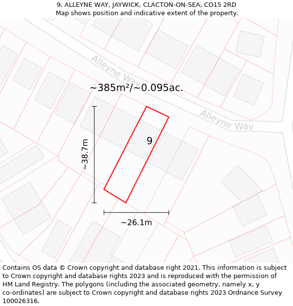 9, ALLEYNE WAY, JAYWICK, CLACTON-ON-SEA, CO15 2RD: Plot and title map