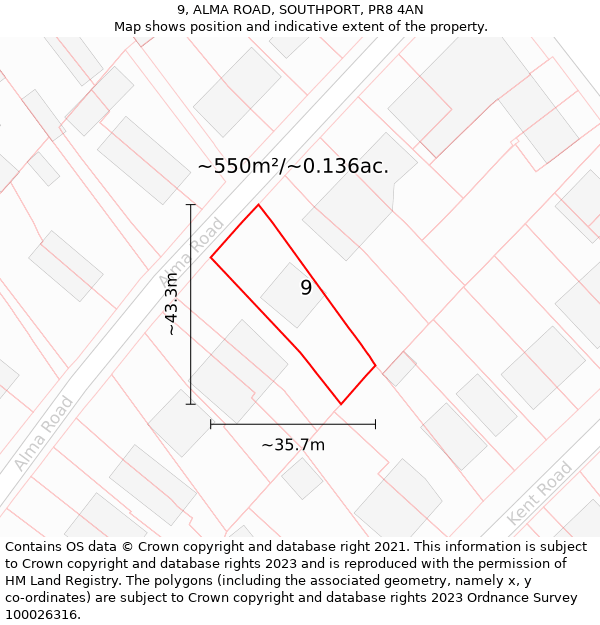 9, ALMA ROAD, SOUTHPORT, PR8 4AN: Plot and title map