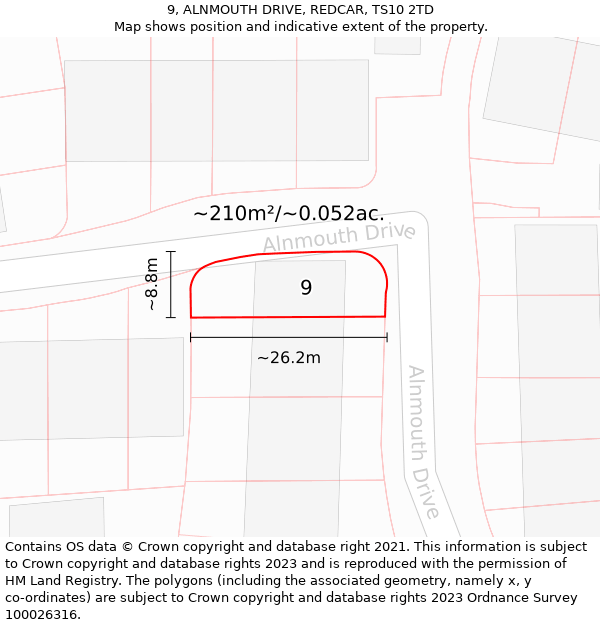 9, ALNMOUTH DRIVE, REDCAR, TS10 2TD: Plot and title map