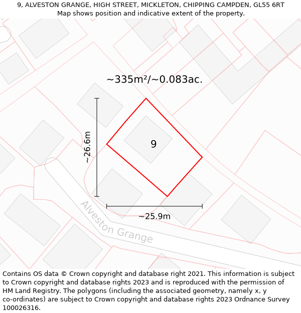 9, ALVESTON GRANGE, HIGH STREET, MICKLETON, CHIPPING CAMPDEN, GL55 6RT: Plot and title map