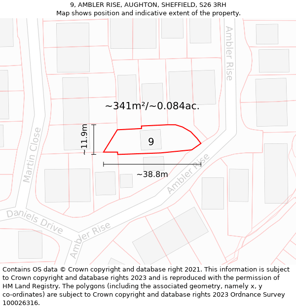 9, AMBLER RISE, AUGHTON, SHEFFIELD, S26 3RH: Plot and title map