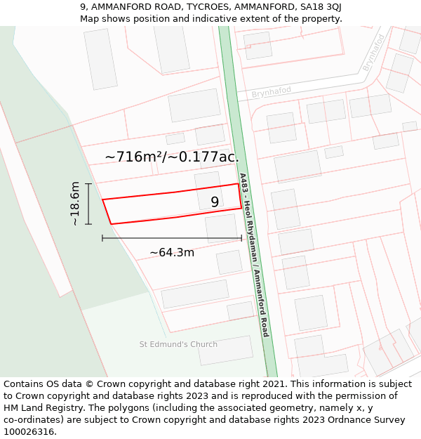 9, AMMANFORD ROAD, TYCROES, AMMANFORD, SA18 3QJ: Plot and title map