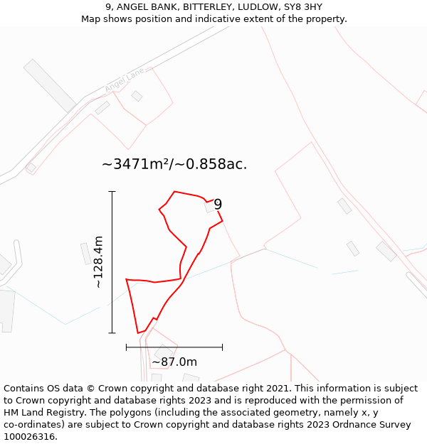 9, ANGEL BANK, BITTERLEY, LUDLOW, SY8 3HY: Plot and title map