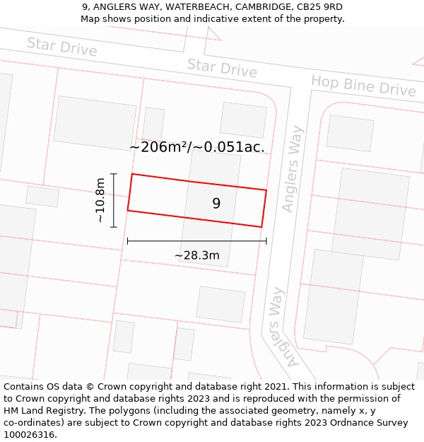 9, ANGLERS WAY, WATERBEACH, CAMBRIDGE, CB25 9RD: Plot and title map