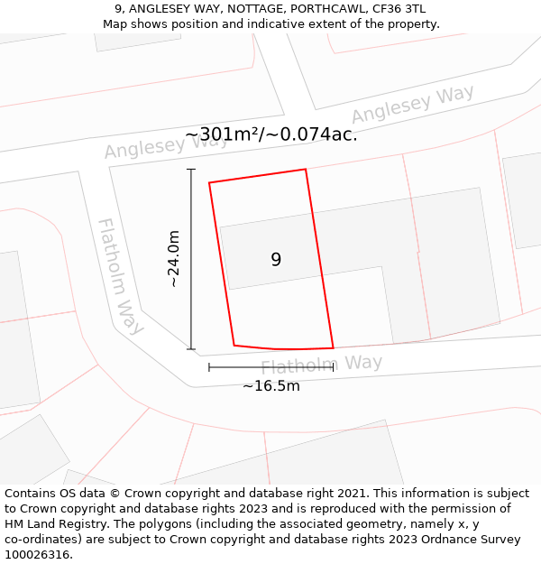 9, ANGLESEY WAY, NOTTAGE, PORTHCAWL, CF36 3TL: Plot and title map