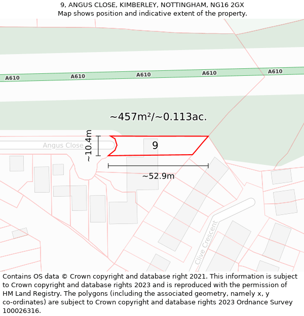 9, ANGUS CLOSE, KIMBERLEY, NOTTINGHAM, NG16 2GX: Plot and title map