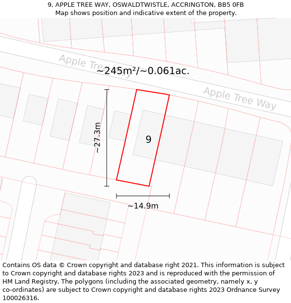 9, APPLE TREE WAY, OSWALDTWISTLE, ACCRINGTON, BB5 0FB: Plot and title map