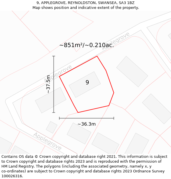 9, APPLEGROVE, REYNOLDSTON, SWANSEA, SA3 1BZ: Plot and title map