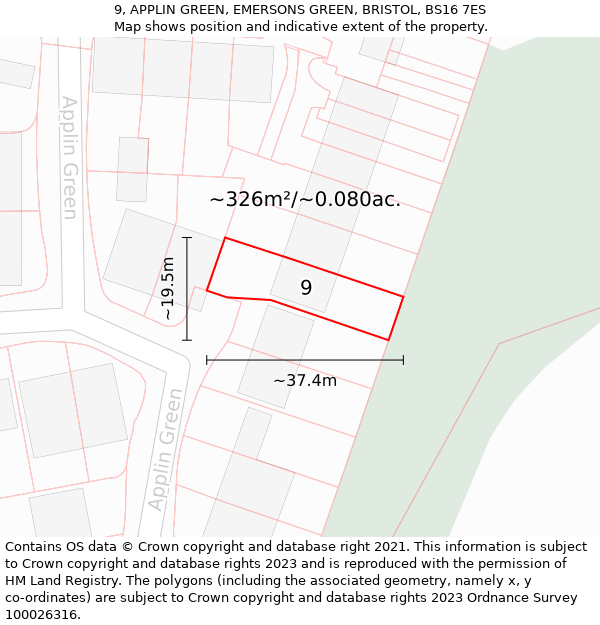 9, APPLIN GREEN, EMERSONS GREEN, BRISTOL, BS16 7ES: Plot and title map