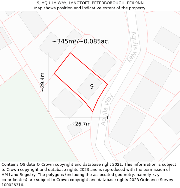 9, AQUILA WAY, LANGTOFT, PETERBOROUGH, PE6 9NN: Plot and title map