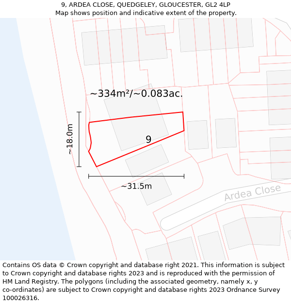 9, ARDEA CLOSE, QUEDGELEY, GLOUCESTER, GL2 4LP: Plot and title map