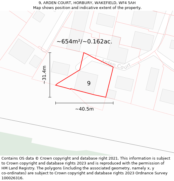 9, ARDEN COURT, HORBURY, WAKEFIELD, WF4 5AH: Plot and title map