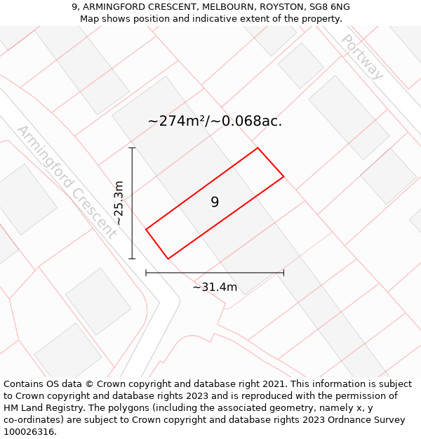 9, ARMINGFORD CRESCENT, MELBOURN, ROYSTON, SG8 6NG: Plot and title map