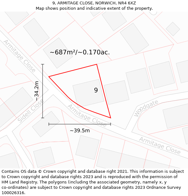 9, ARMITAGE CLOSE, NORWICH, NR4 6XZ: Plot and title map