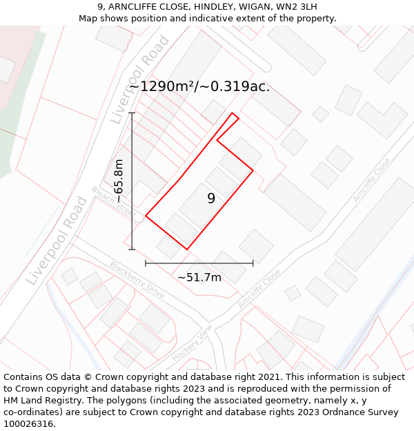9, ARNCLIFFE CLOSE, HINDLEY, WIGAN, WN2 3LH: Plot and title map
