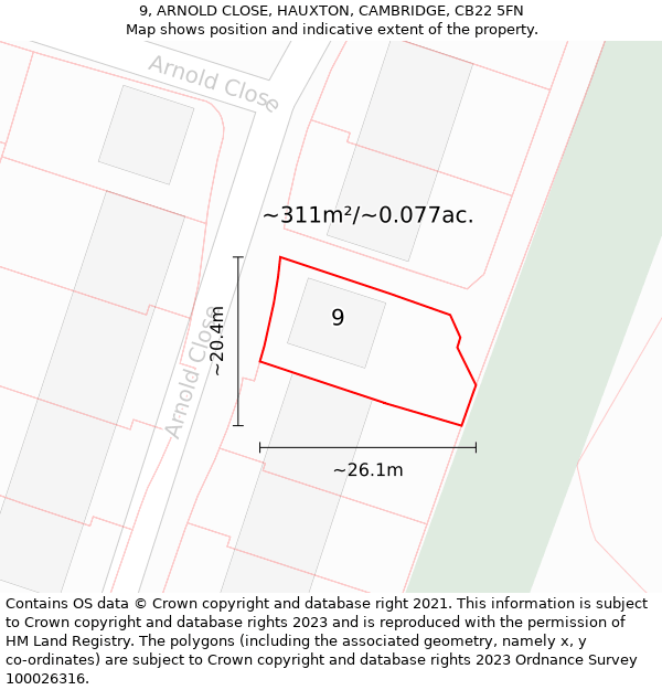 9, ARNOLD CLOSE, HAUXTON, CAMBRIDGE, CB22 5FN: Plot and title map